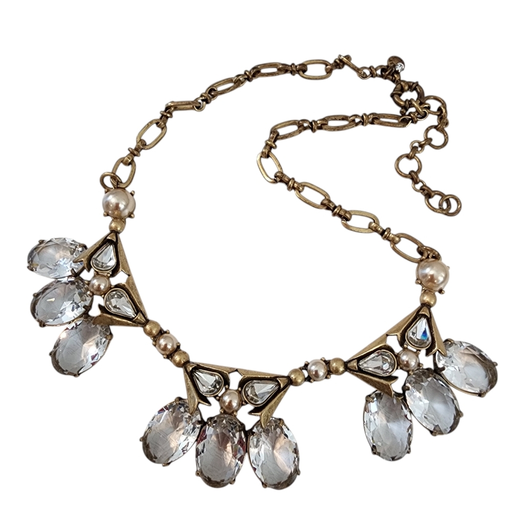 J. Crew statement necklace antique gold tone brilliant glass faceted stonesA0287